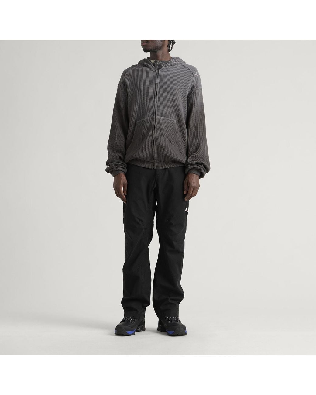 Roa Gray Bee Sun Faded Organic Waffle Zip Hoodie for men