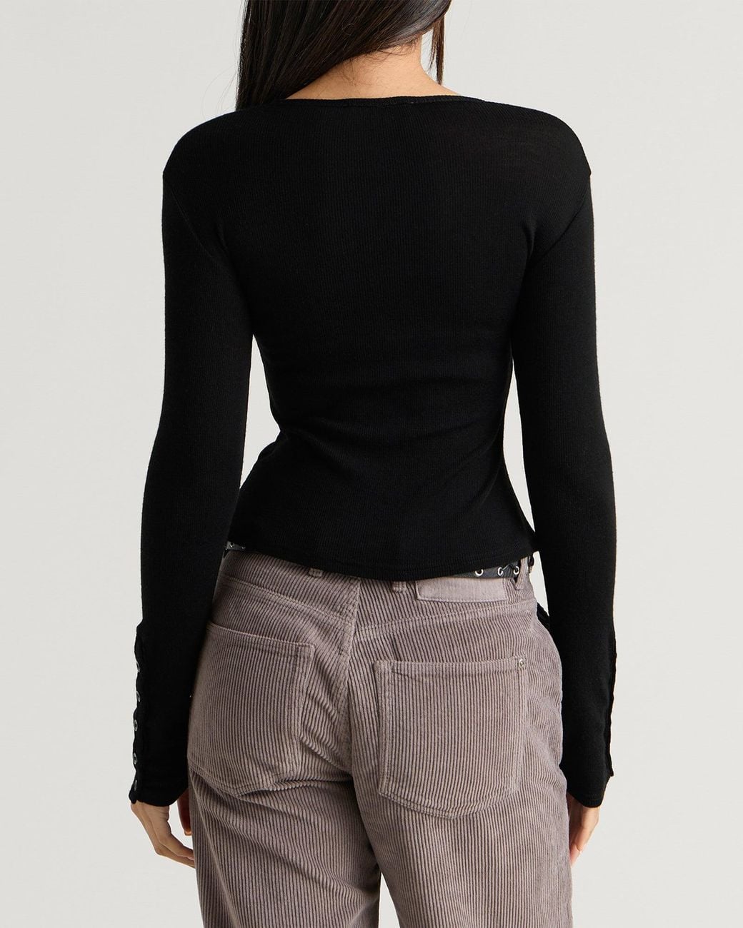 mfpen Black Long Sleeve Henley Top