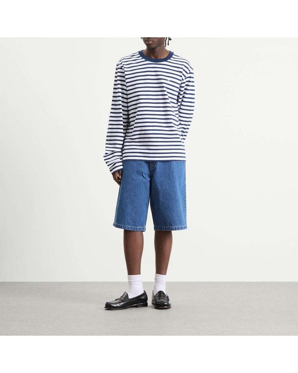 AMI Blue Long Sleeve Boxy Fit Mariniere T-Shirt for men