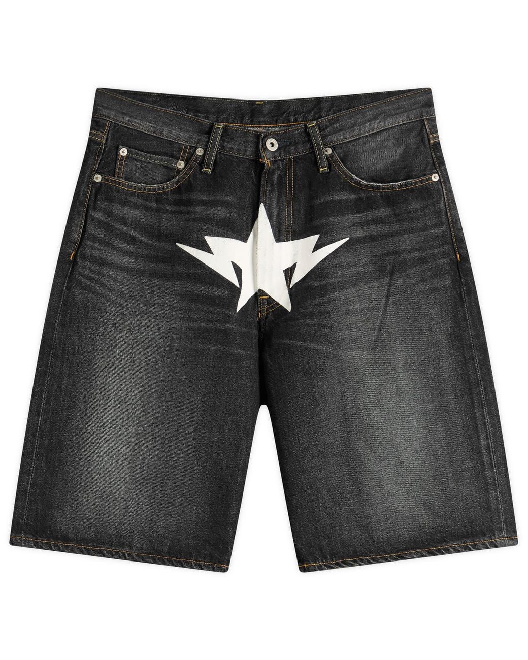 A Bathing Ape Black Twin Sta Relaxed Fit Denim Shorts for men