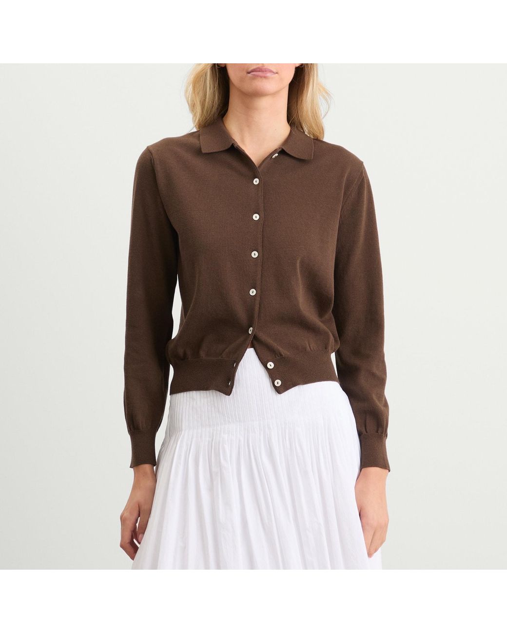 NOTHING WRITTEN Brown Villa Cotton Collar Cardigan