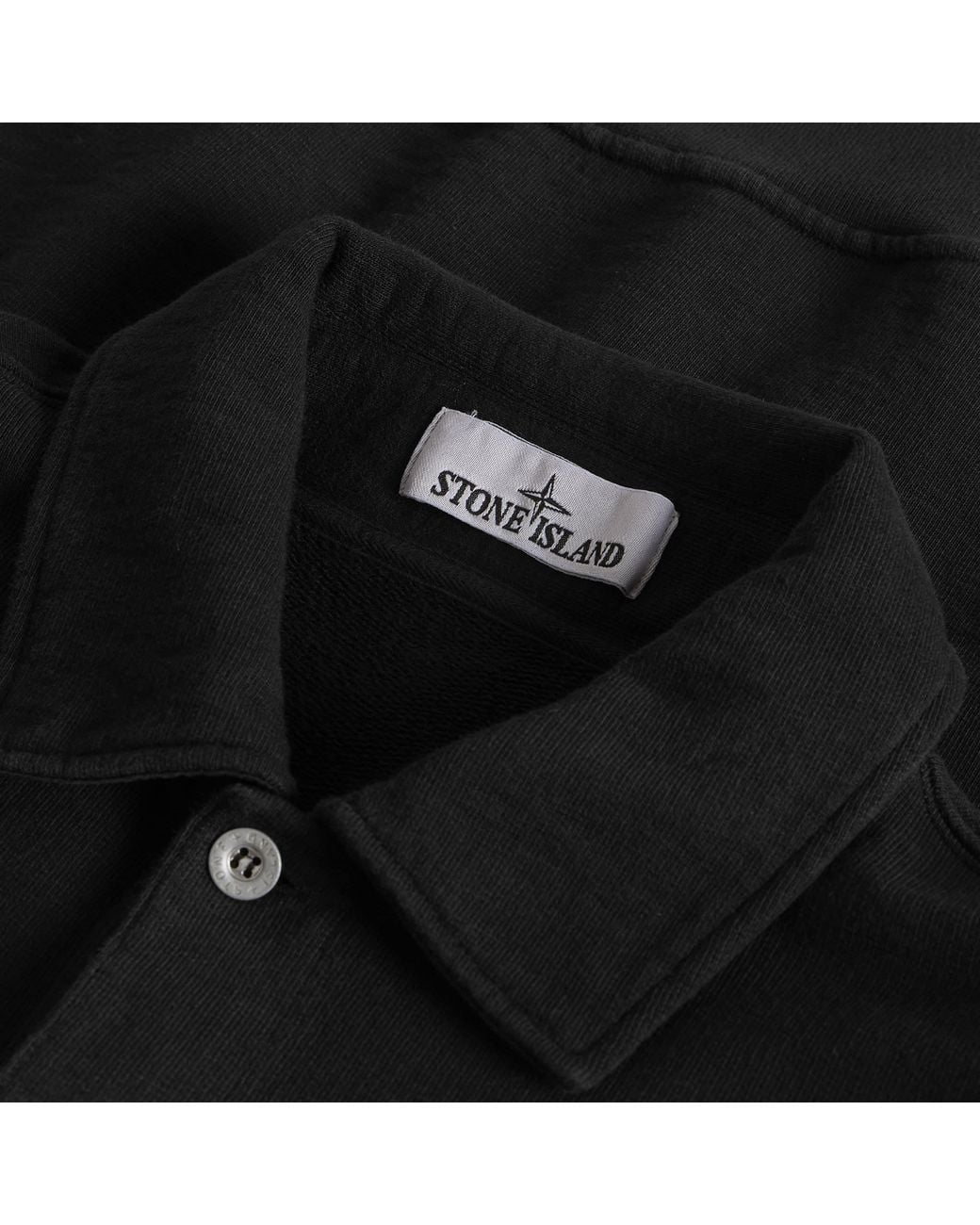 Stone Island Black Tubular Cotton Garment Dyed Polo Sweatshirt for men