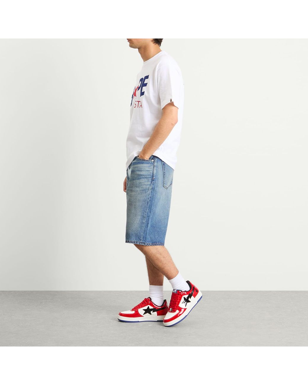 A Bathing Ape Blue Twin Sta Relaxed Fit Denim Shorts for men