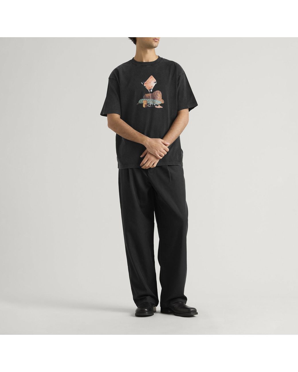 Drole de Monsieur Black Faded Glass Lion T-Shirt for men