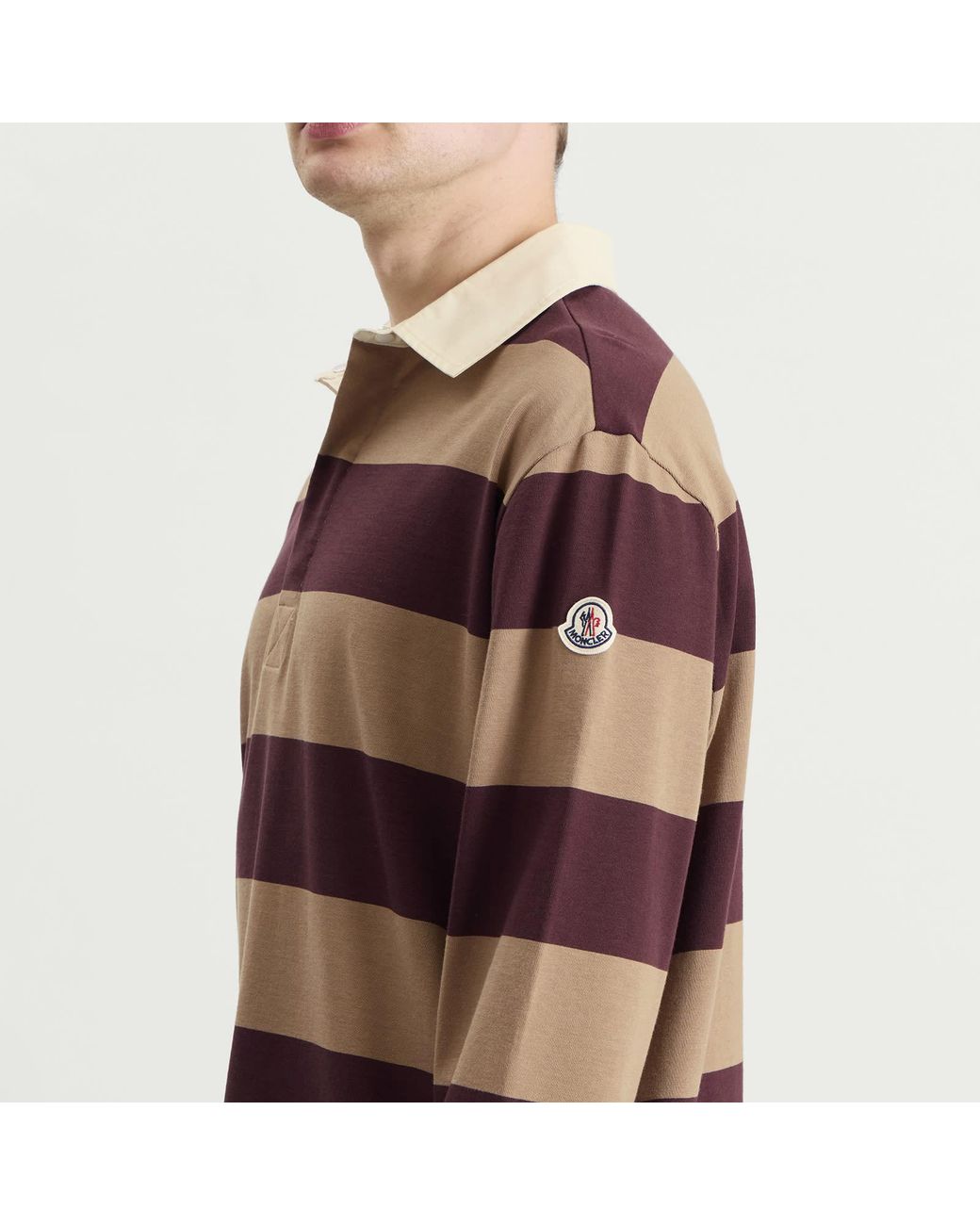 Moncler Brown Stripe Cotton Polo Shirt for men