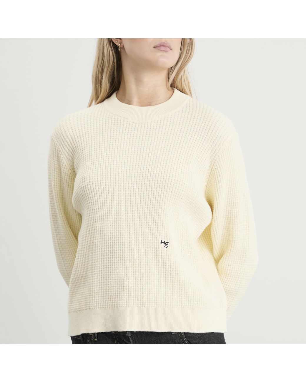 HOMMEGIRLS White Waffle Knit Pullover