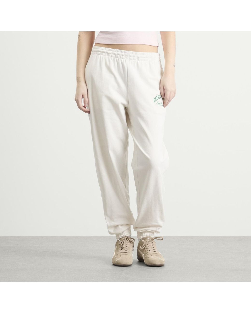 Calvin Klein White Logo Cotton Jersey Jogger