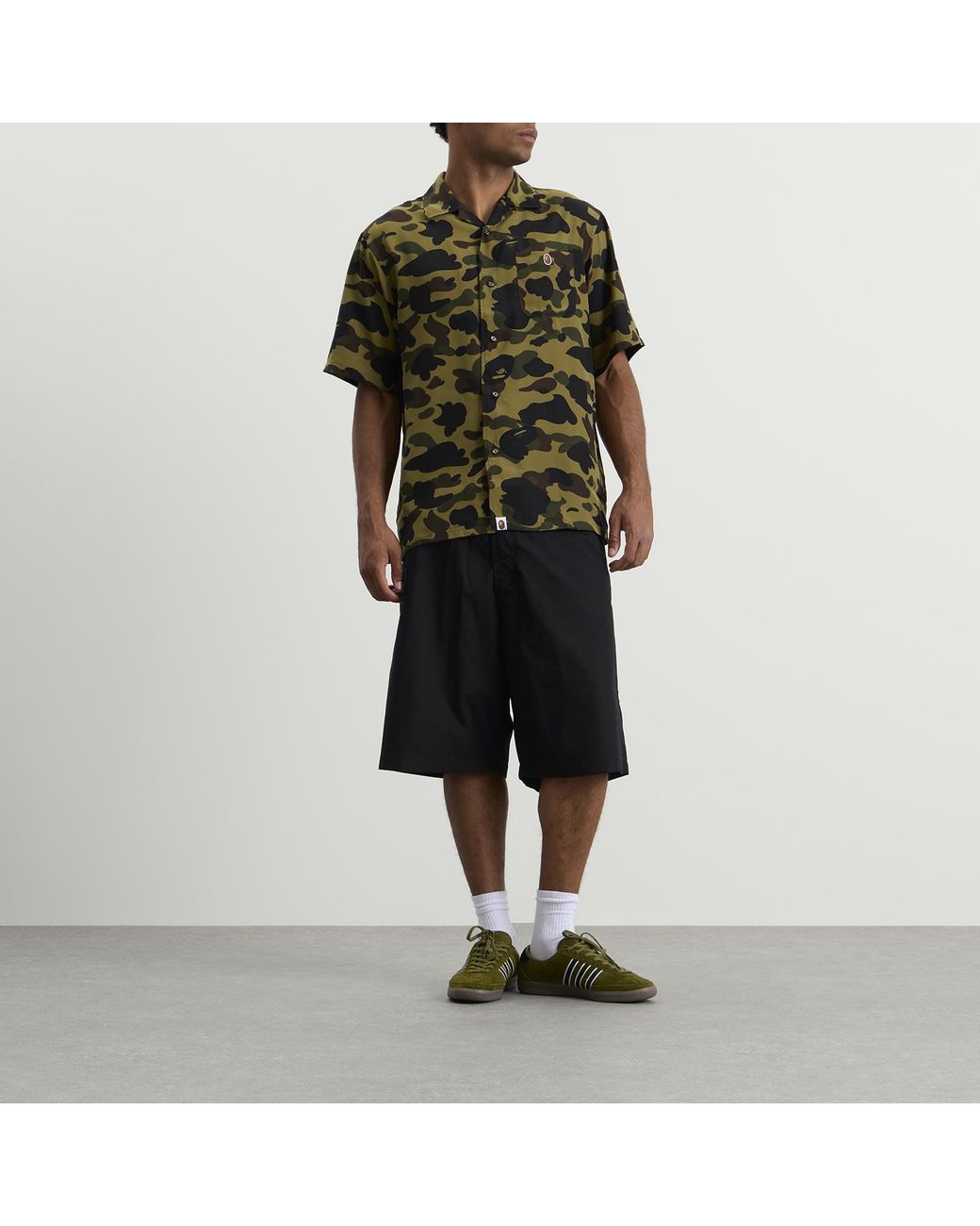 A Bathing Ape Green 1St Camo Open Collar Short Sleeve Shirt for men