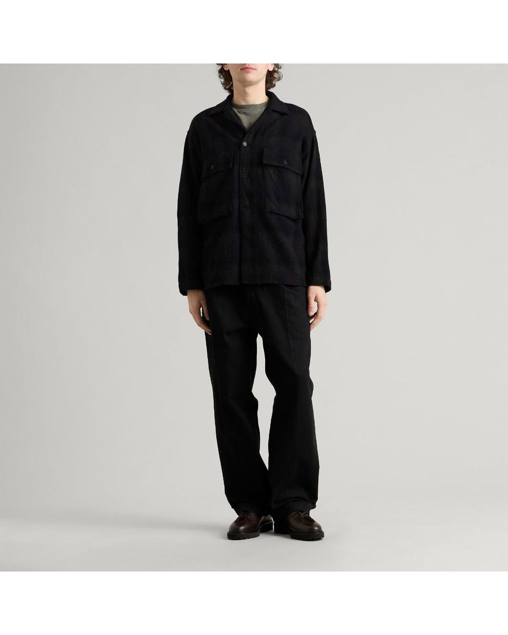 Kaptain Sunshine Black Alpaca Wool Field Shirt Jacket for men