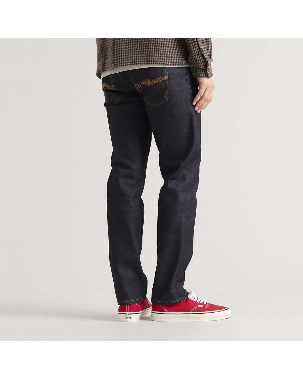 Nudie Jeans Blue Solid Ollie Straight Leg Selvedge Denim Jeans for men