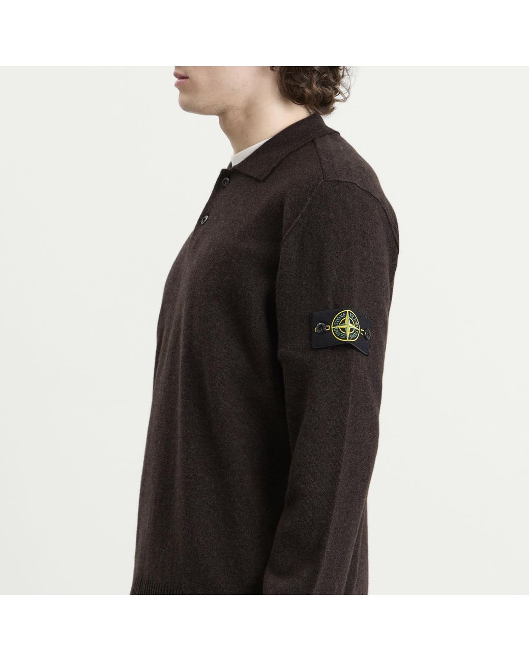 Stone Island Black Geelong Wool Long Sleeve Polo for men