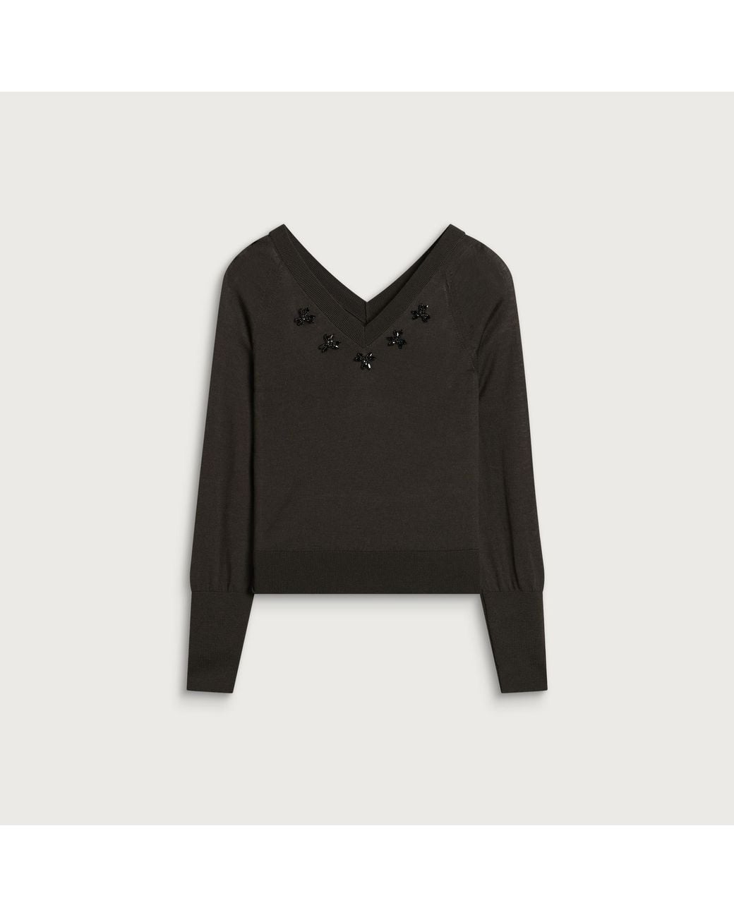 Simone Rocha Black Merino Silk Double V-Neck Jumper