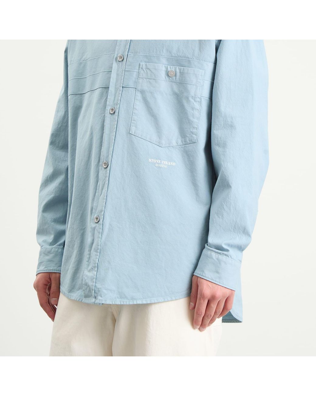 Stone Island Blue Marina Cotton Nylon Panama Overshirt for men