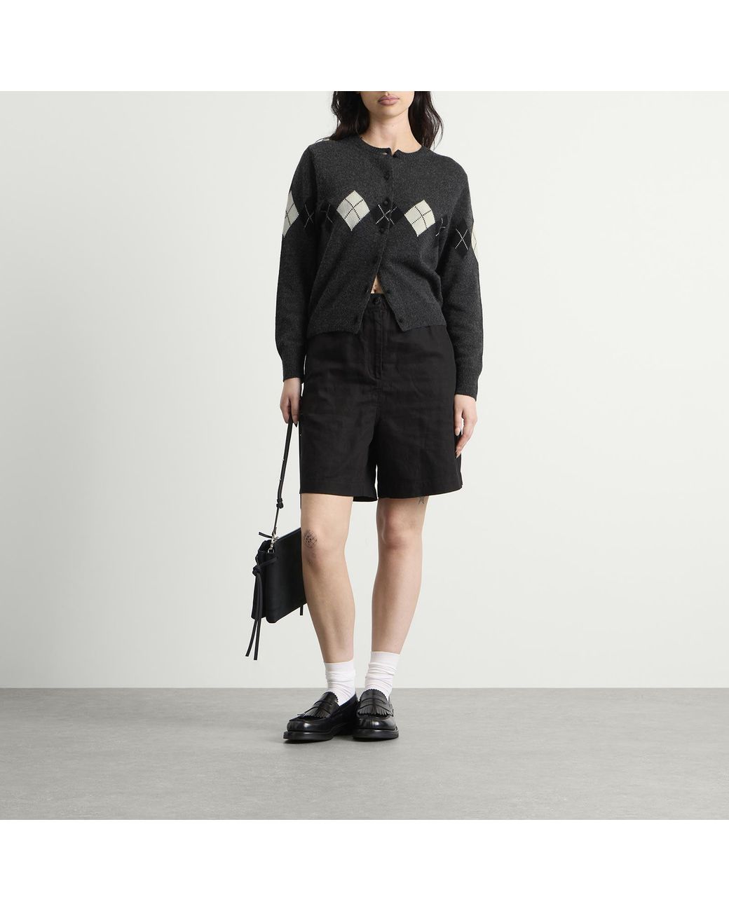 NOTHING WRITTEN Black Heritage Argyle Knit Cardigan
