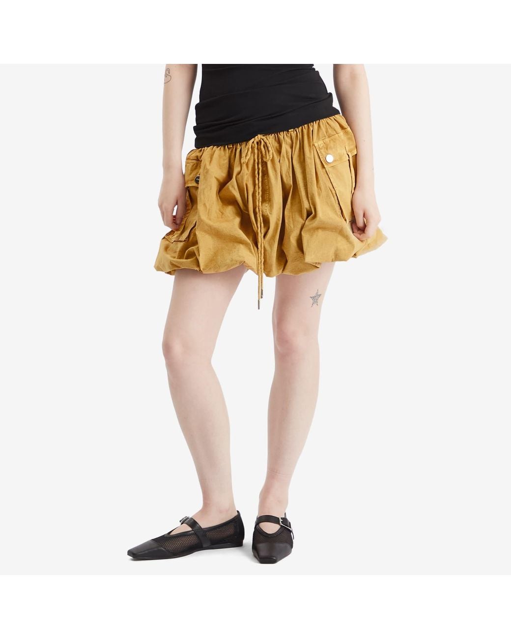 Ganni Metallic Washed Stretch Cotton Mini Bubble Skirt