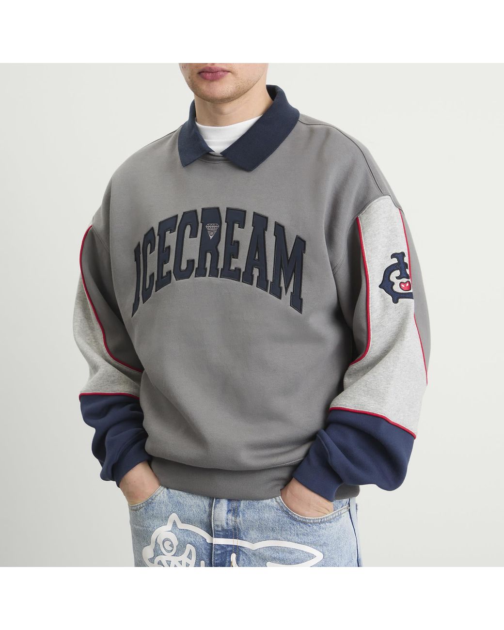 ICECREAM Gray Collared Warm-Up Sweatshirt for men