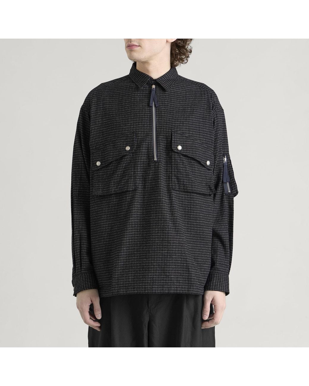 Comme des Garçons Black Half Zip Micro Gingham Shirt for men