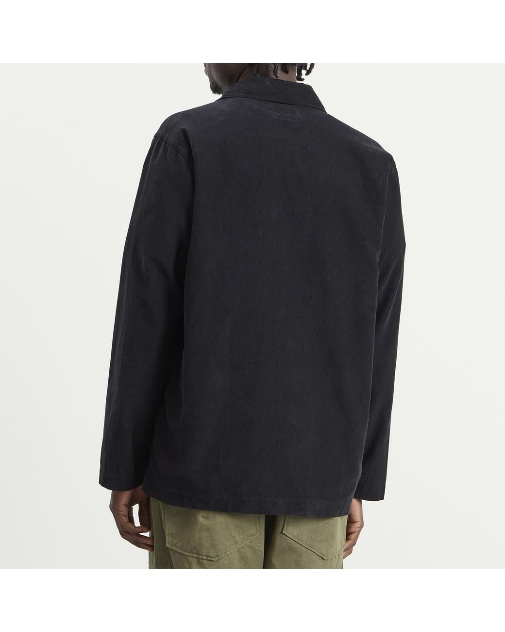 Universal Works Black Fine Cord Bakers Overshirt for men