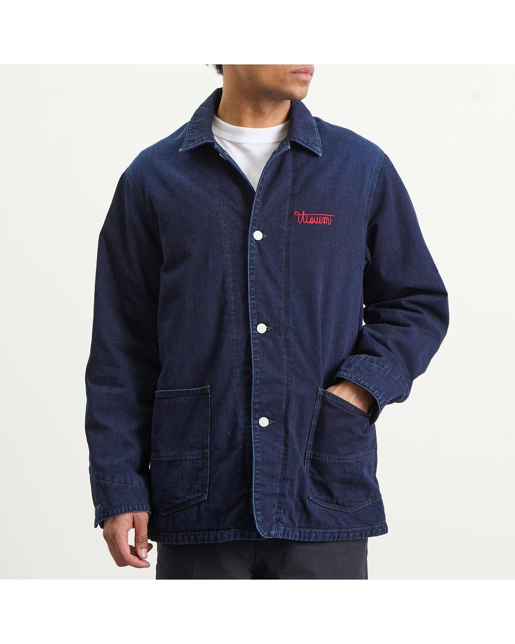 Visvim Blue Osiris Down Coverall Damaged Shirt Jacket for men