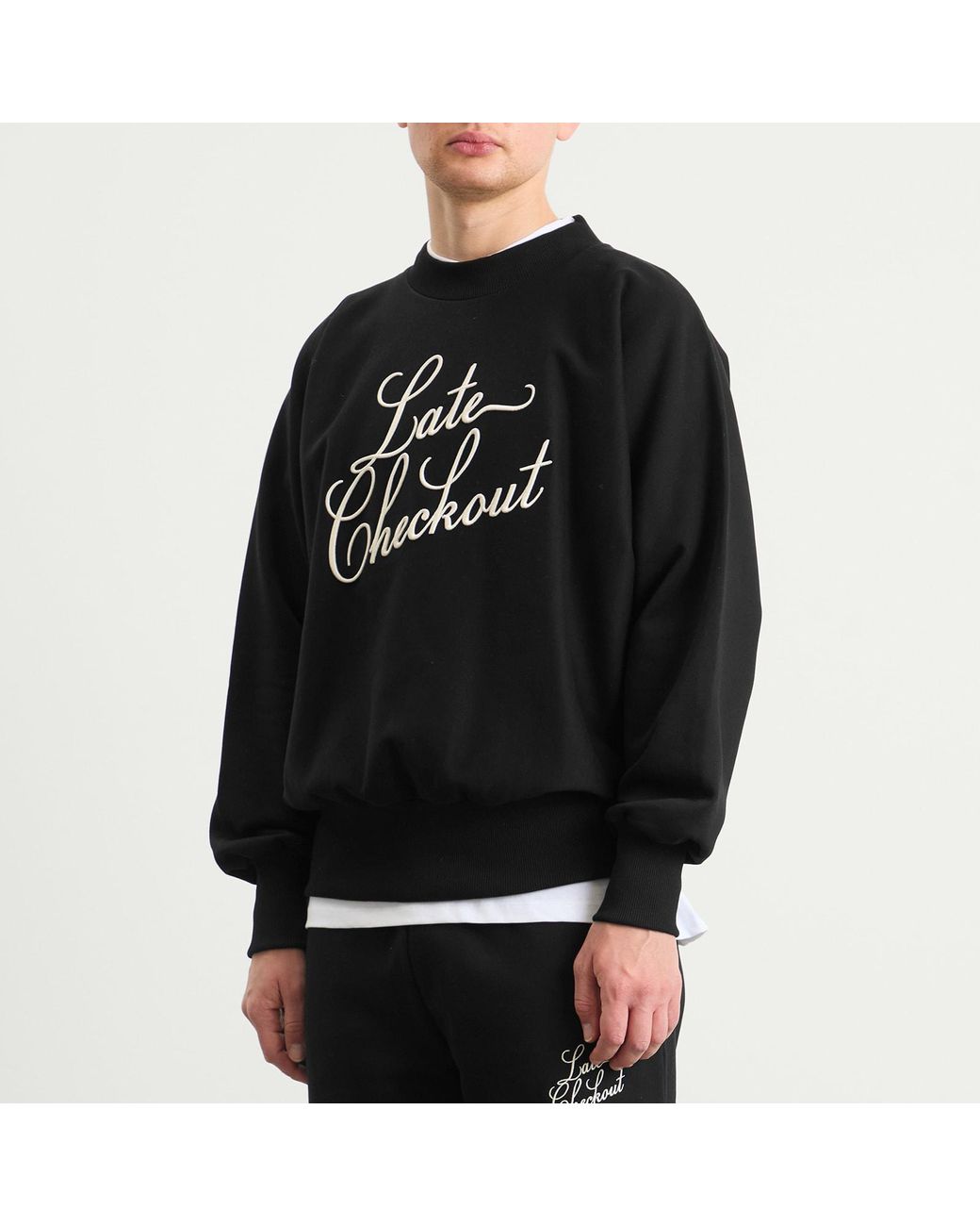 Late Checkout Black Script Crewneck Sweatshirt for men