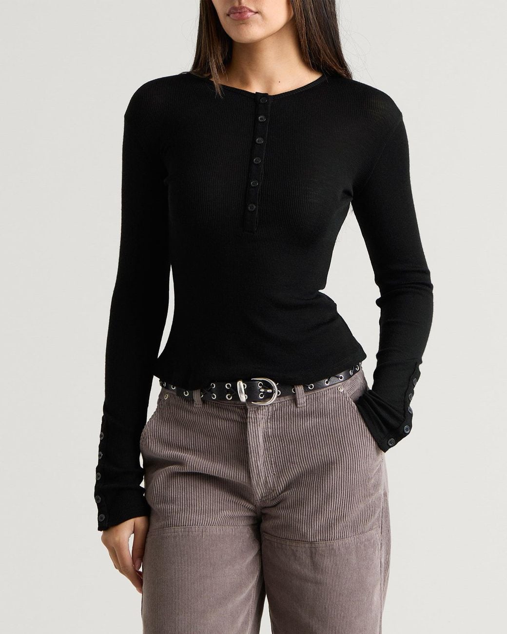 mfpen Black Long Sleeve Henley Top