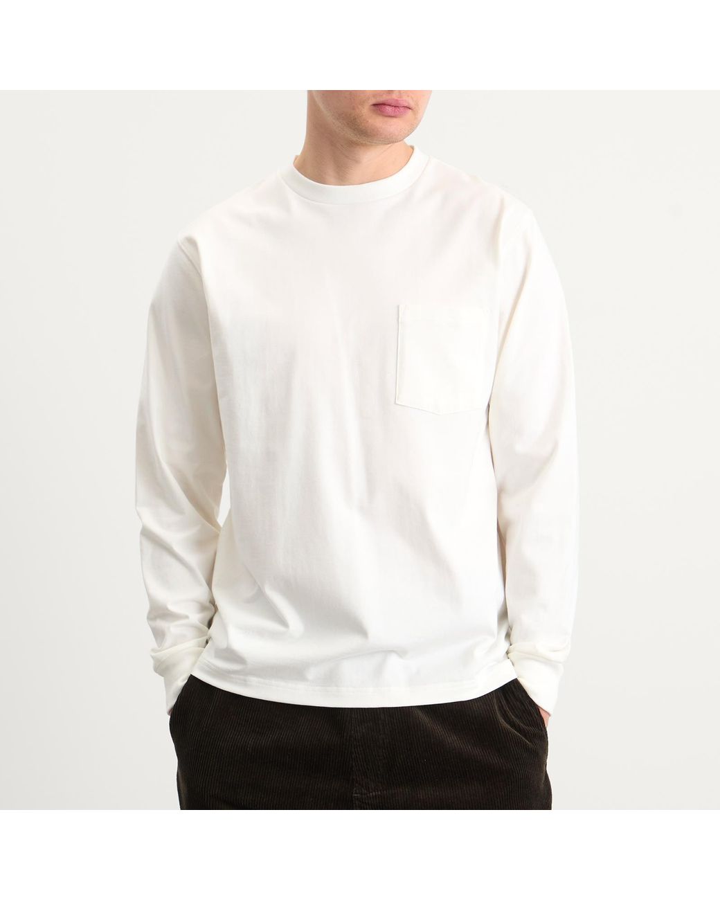 Beams Plus White Long Sleeve Pocket T-Shirt for men