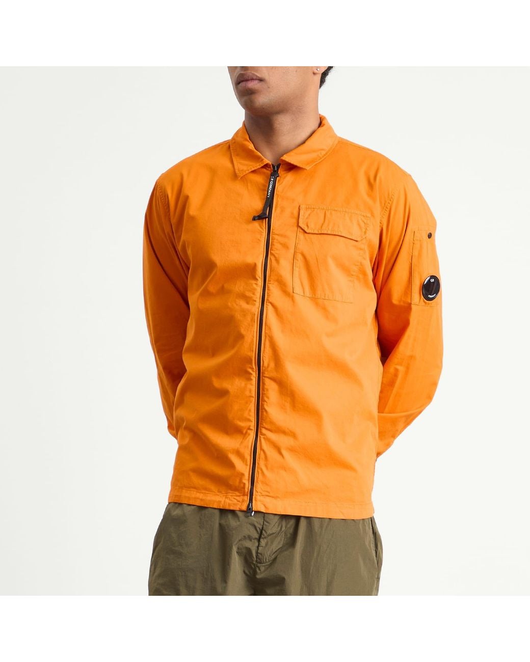 C P Company Orange Organic Gabardine Zip Overshirt for men