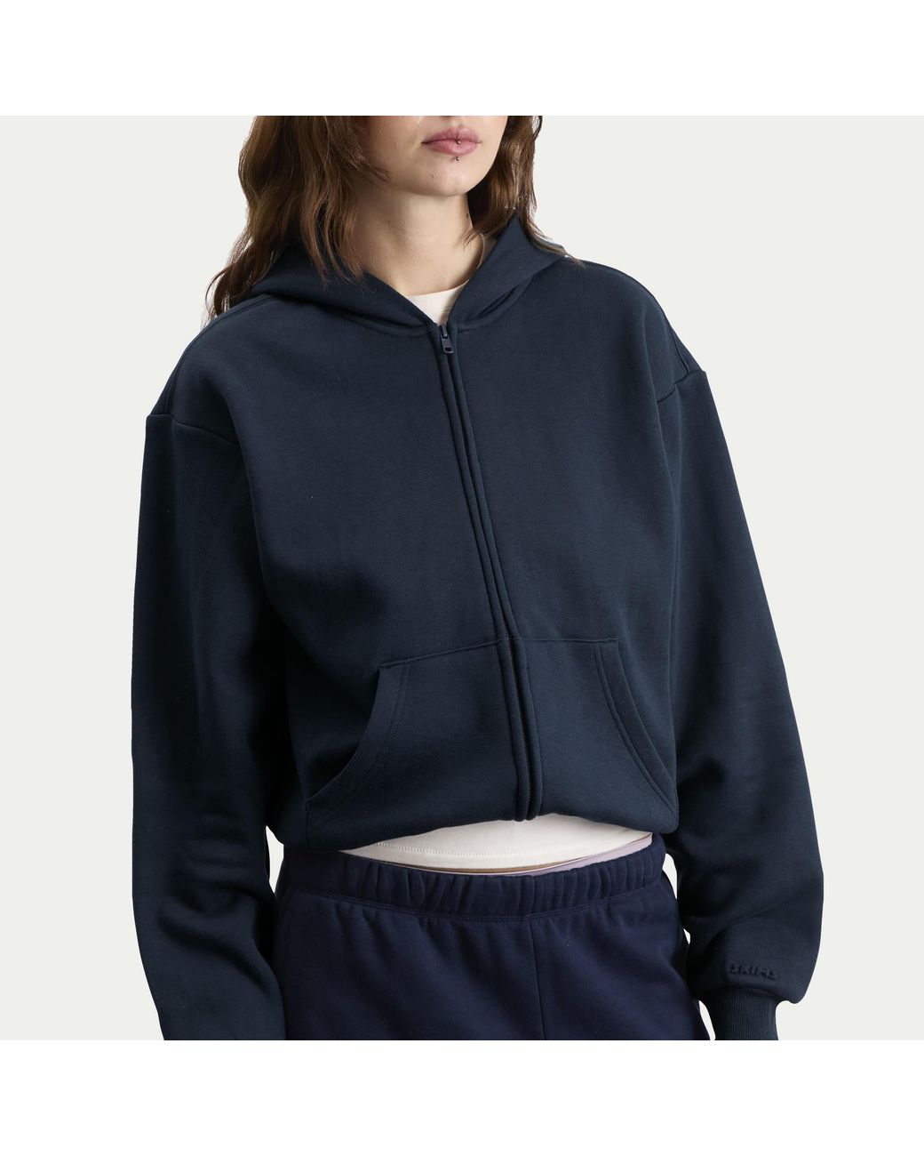 Skims Blue Cotton Fleece Classic Zip Up Hoodie