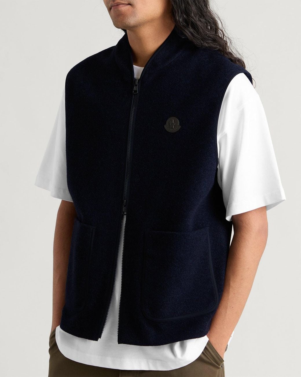 Moncler Blue Wool Gilet Jacket for men