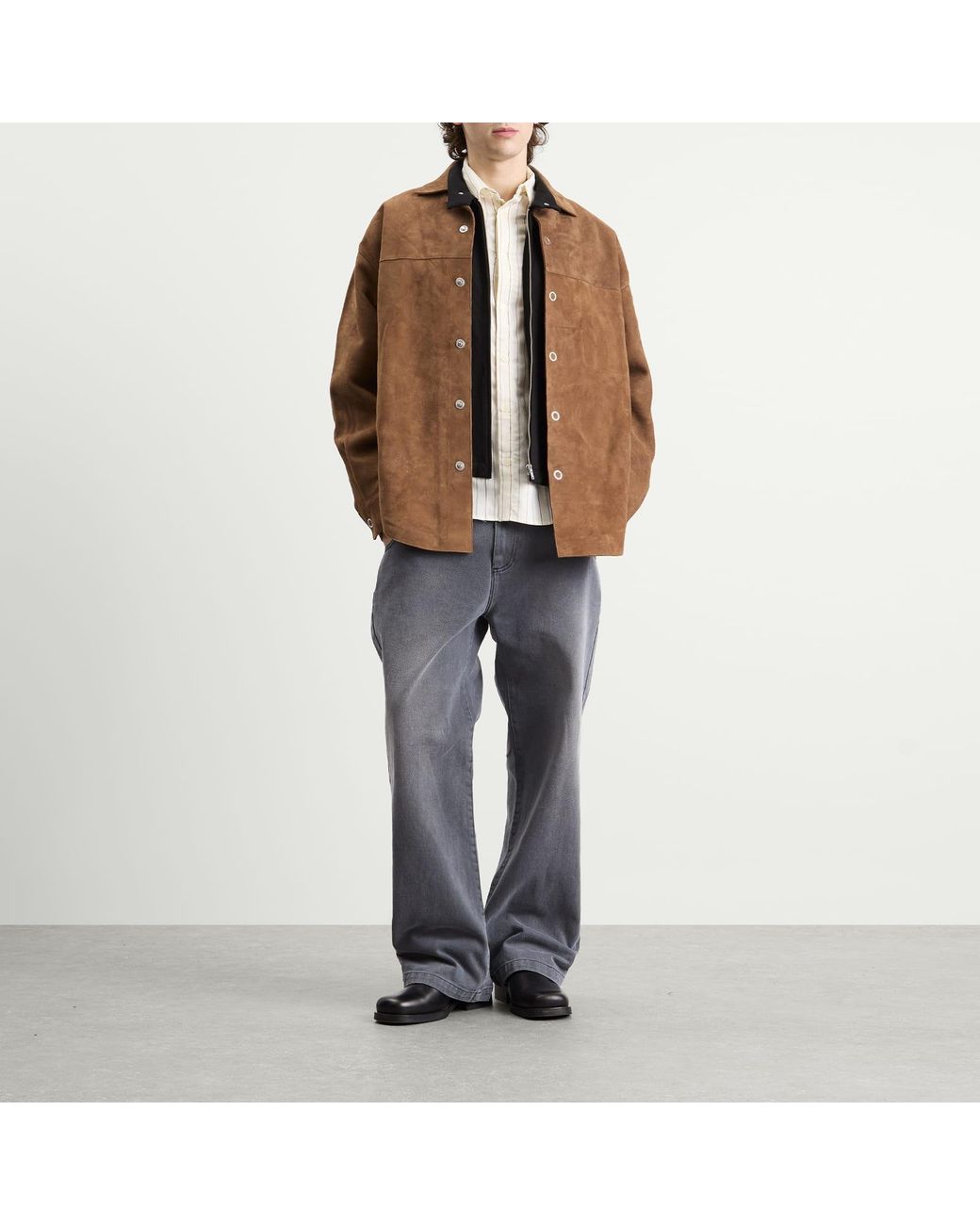 AMI Brown Goat Suede Leather Shirt Jacket for men