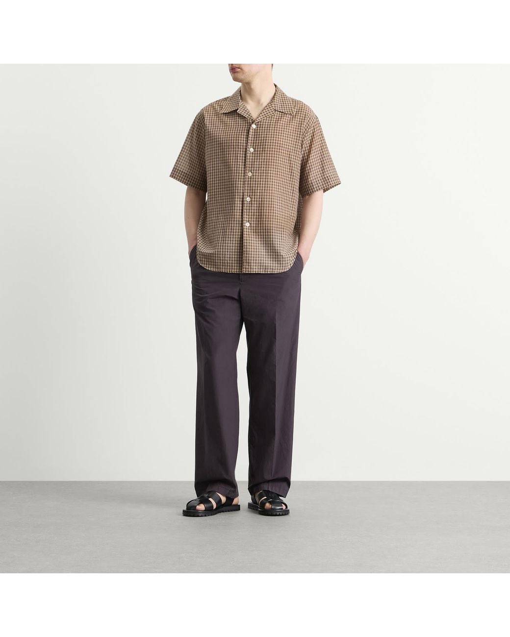 Auralee Brown Airy Light Cotton Check Shirt for men