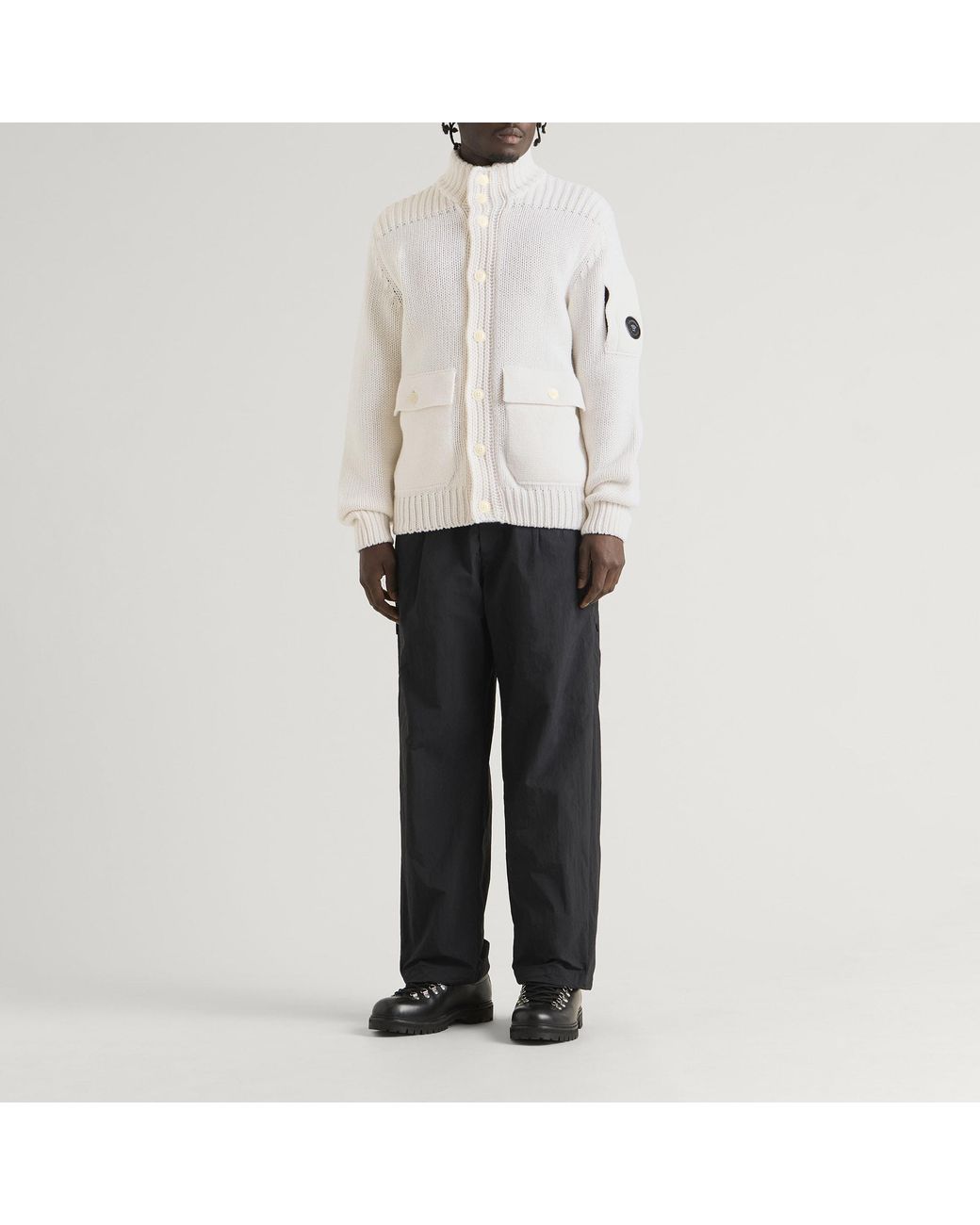 C P Company White Lambswool Grs Button Lens Sweater for men