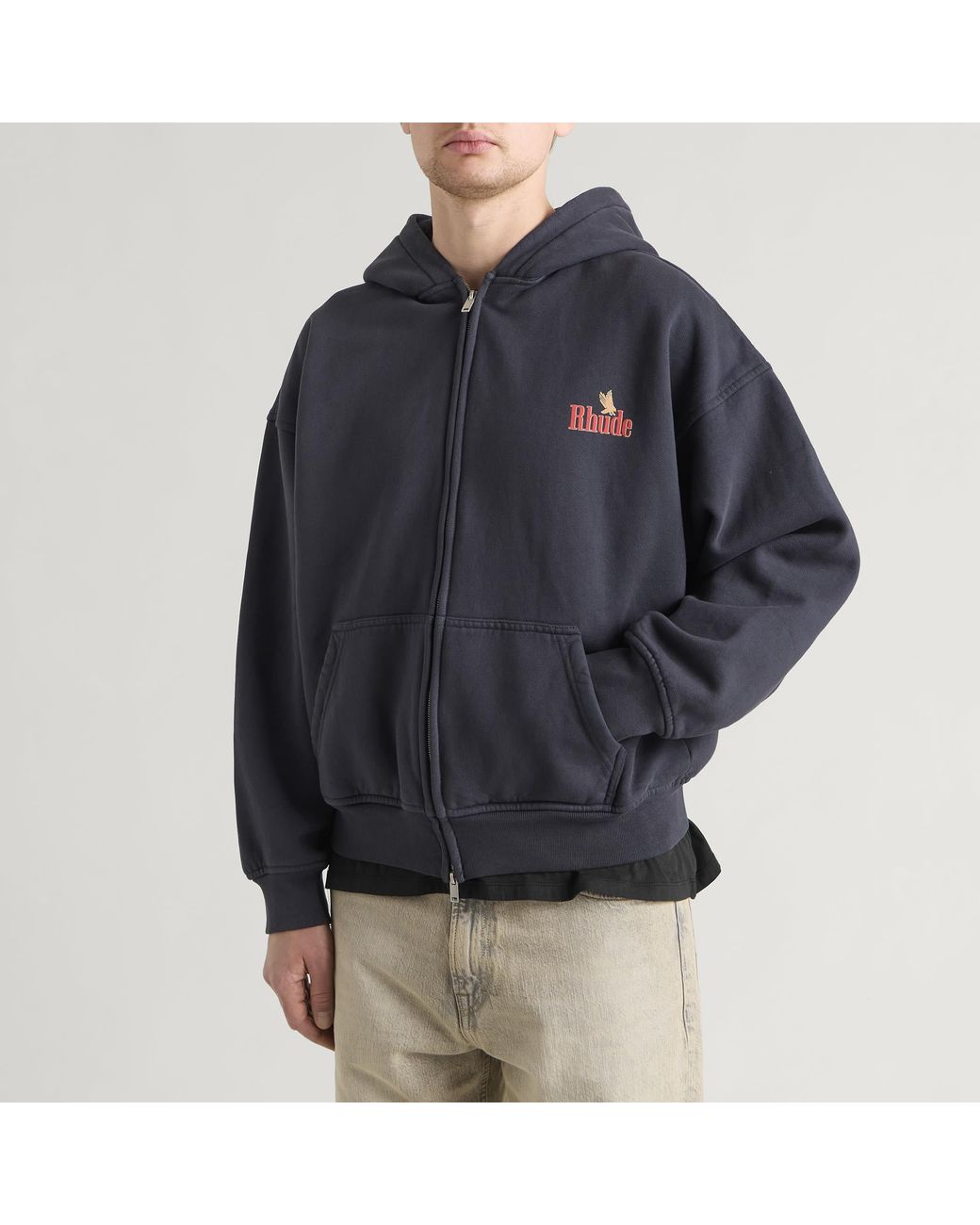 Rhude Blue American Spirit Zip-Up Hoodie for men