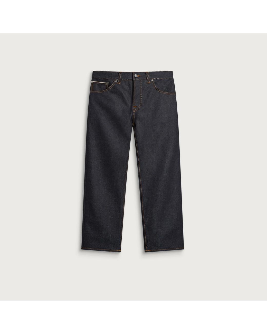 Nudie Jeans Blue Solid Ollie Straight Leg Selvedge Denim Jeans for men