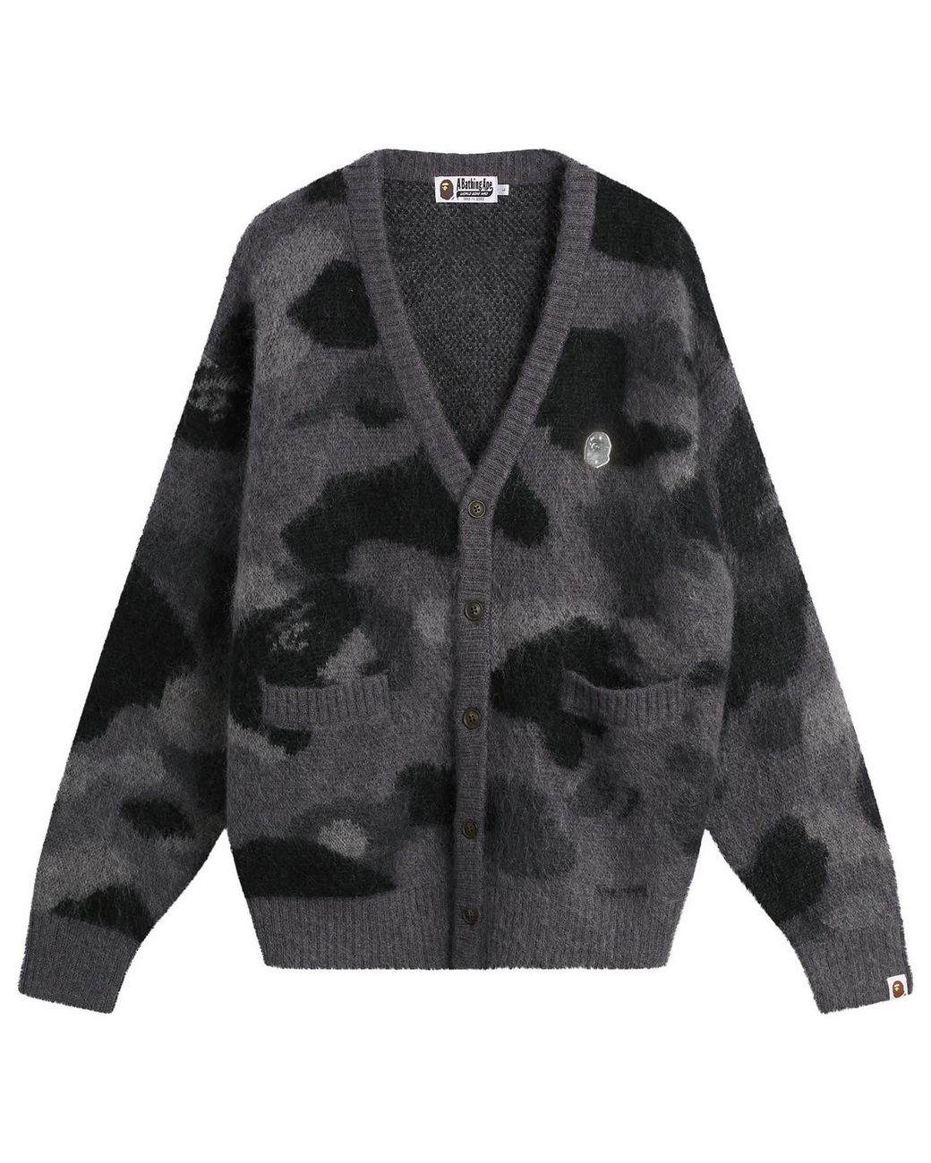 A Bathing Ape Black Colour Camo Mohair Knit Cardigan for men