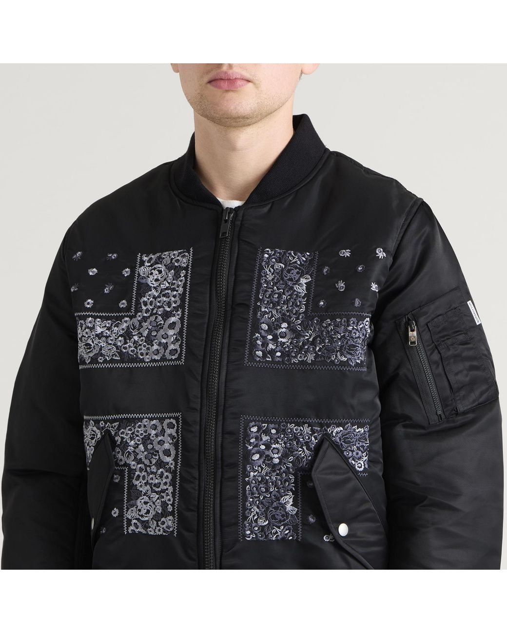Nomarythm Textile Black Bandana Embroidery Flight Jacket for men