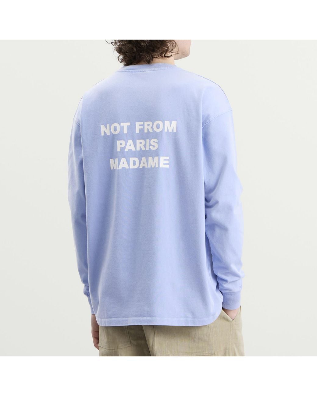 Drole de Monsieur Blue Washed Long Sleeve Slogan T-Shirt for men