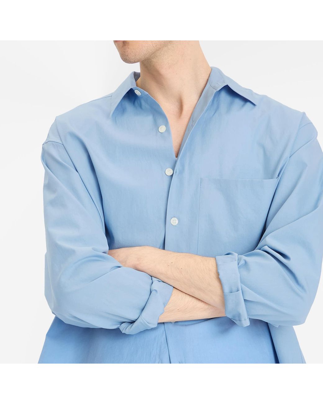 トップス AURALEE WASHED FINX TWILL DOUBLE-CUFF Auralee Men's Washed Finx Twill Double Cuff Shirt Light