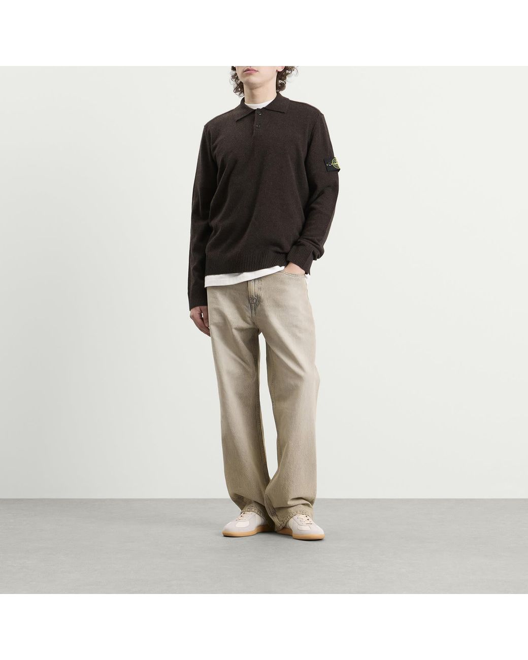 Stone Island Black Geelong Wool Long Sleeve Polo for men