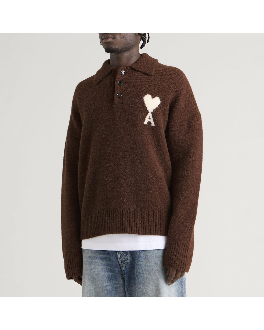 AMI Brown Contrasted Adc Polo for men