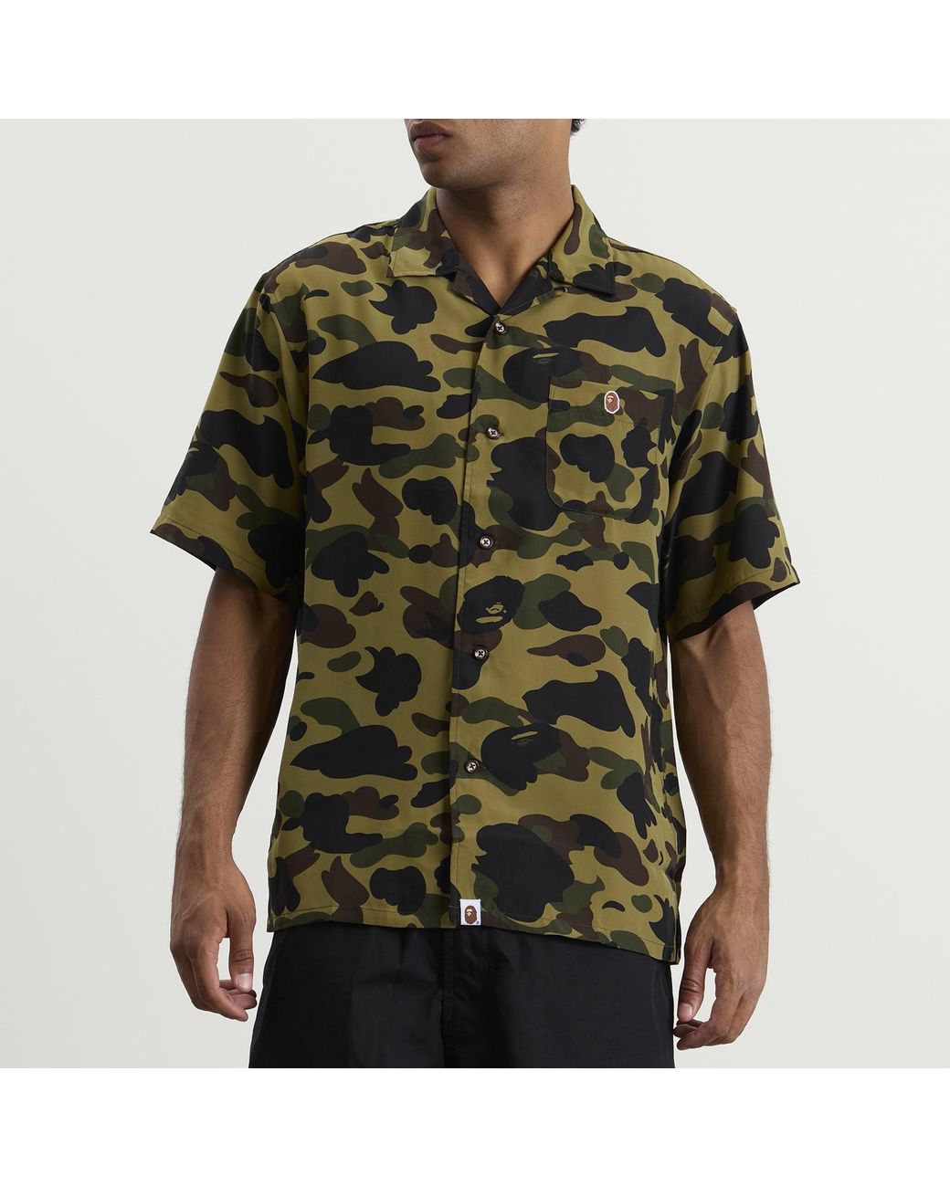 A Bathing Ape Green 1St Camo Open Collar Short Sleeve Shirt for men