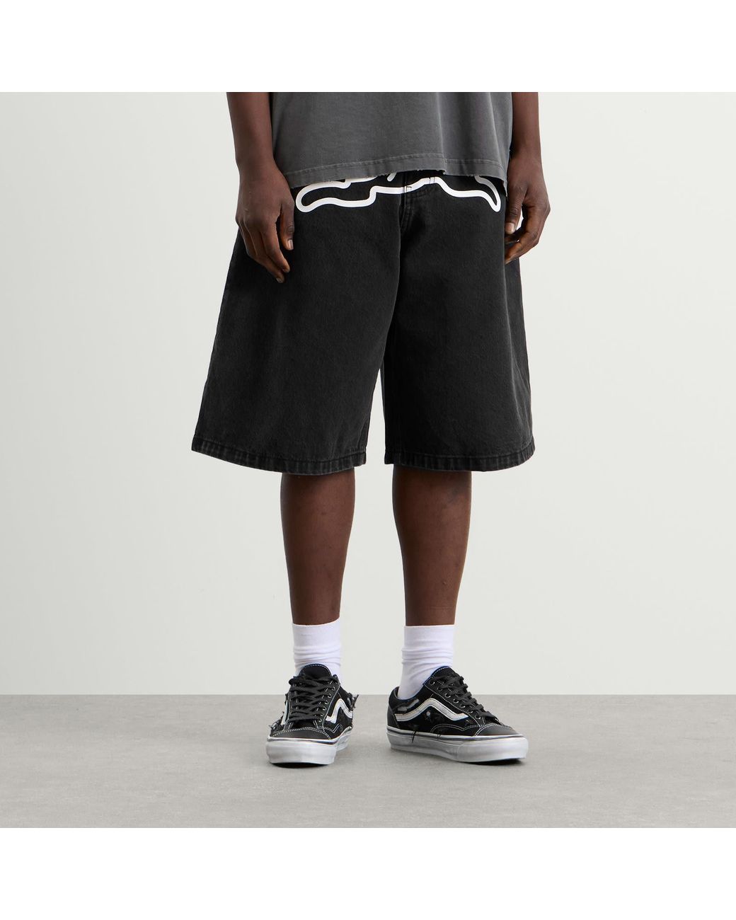 ICECREAM Black Running Dog Triple Scoop Denim Shorts for men