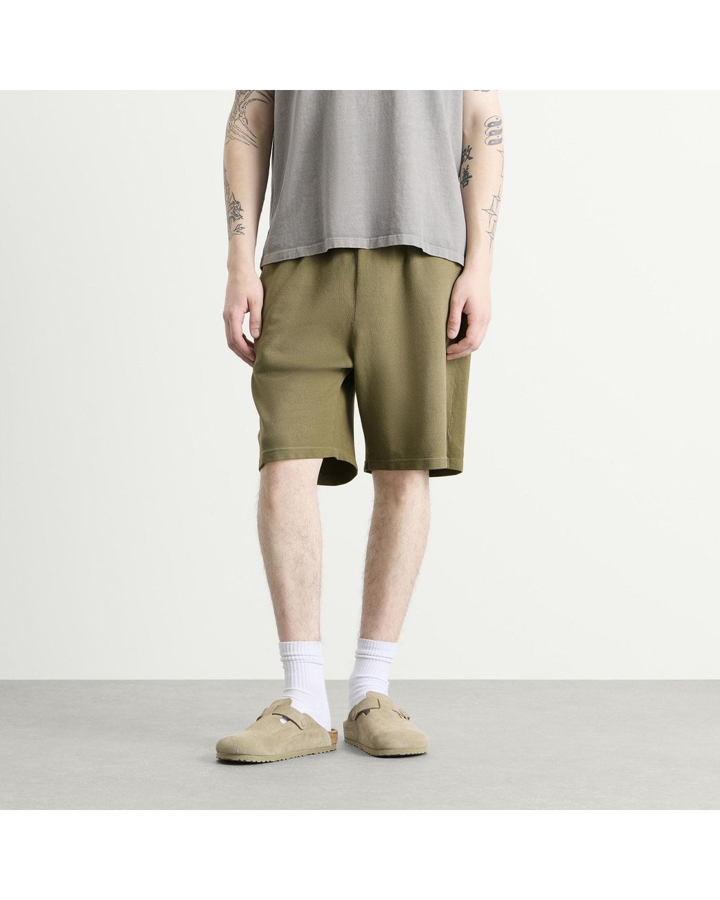 Les Tien Green Pique Cotton Rider Short for men