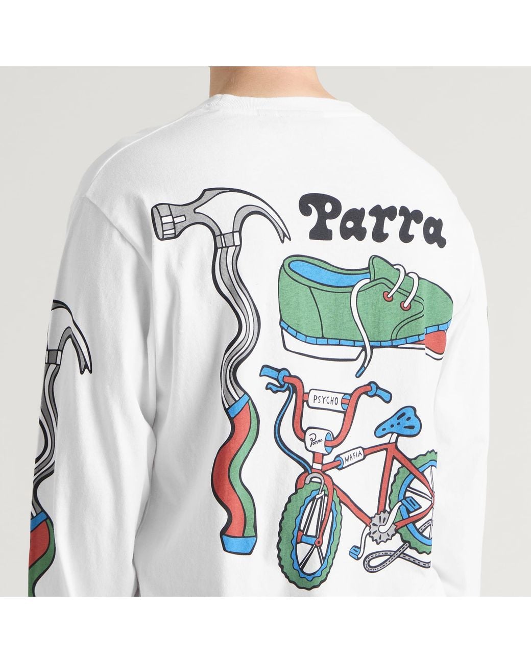 by Parra White Bike Hammer Long Sleeve T-Shirt for men