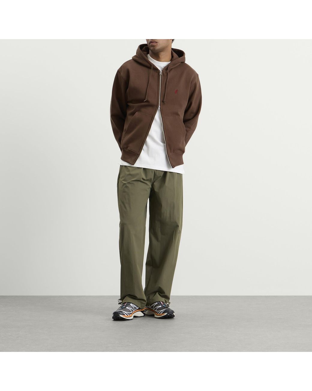 Gramicci Brown One Point Zip Hoodie for men
