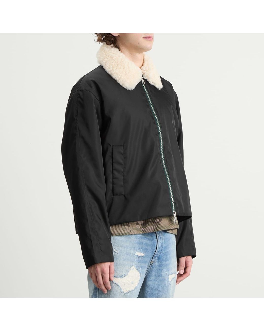 Cole Buxton Black High Pile Collar Cargo Jacket for men