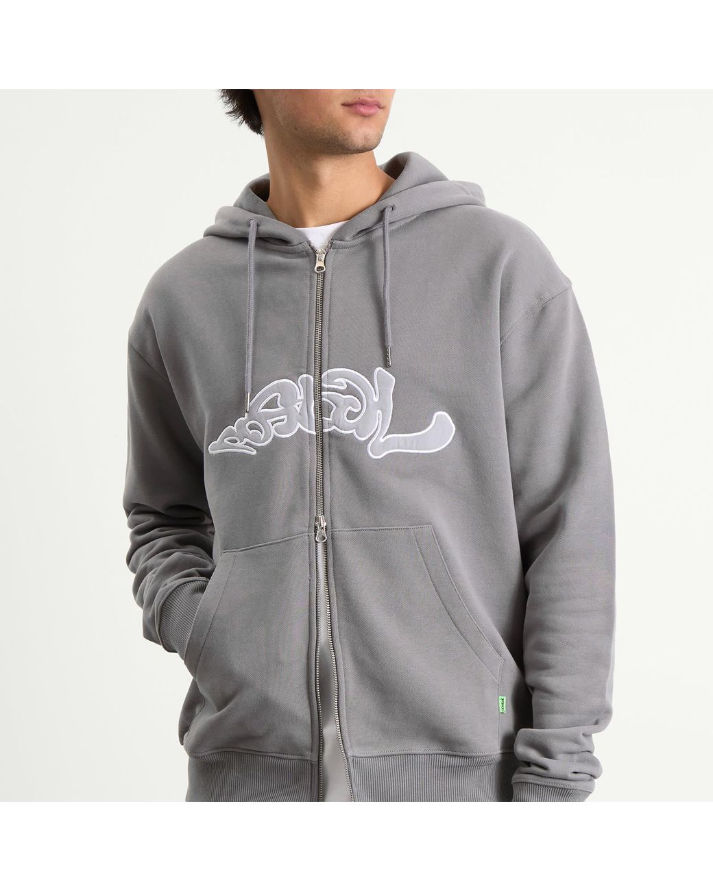 Postalco Gray Trip Applique Zip Hoodie for men
