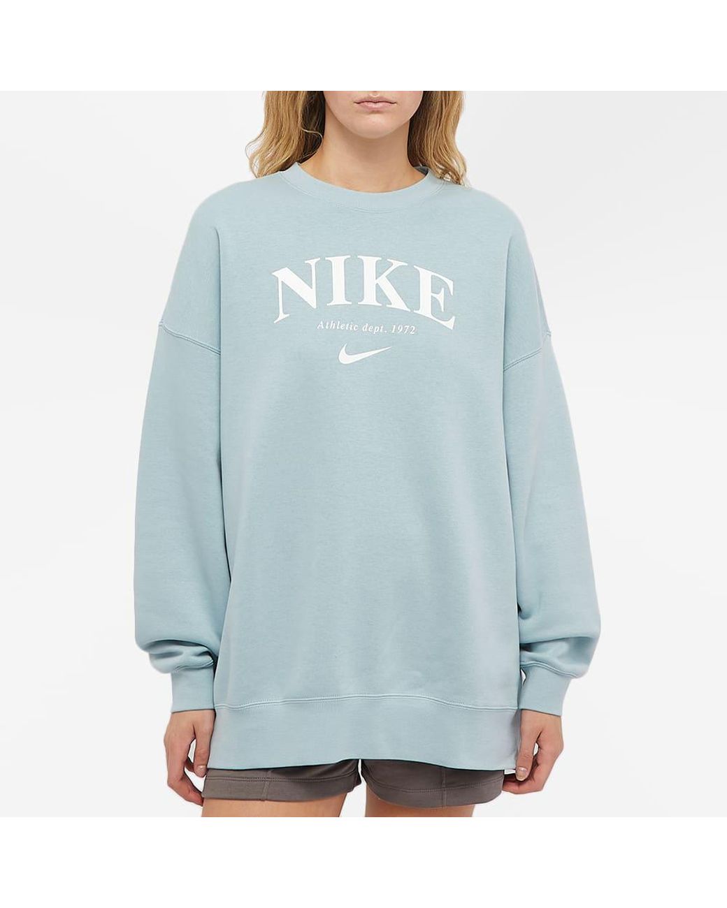 Nike W Nsw Essential Fleece Oversized Crew Gfx in Blue Lyst