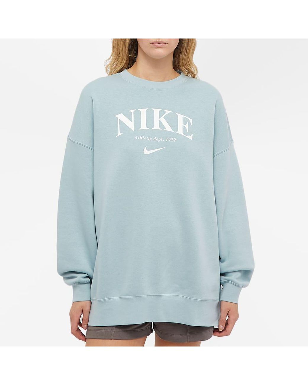 Nike W Nsw Essential Fleece Oversized Crew Gfx in Blue | Lyst