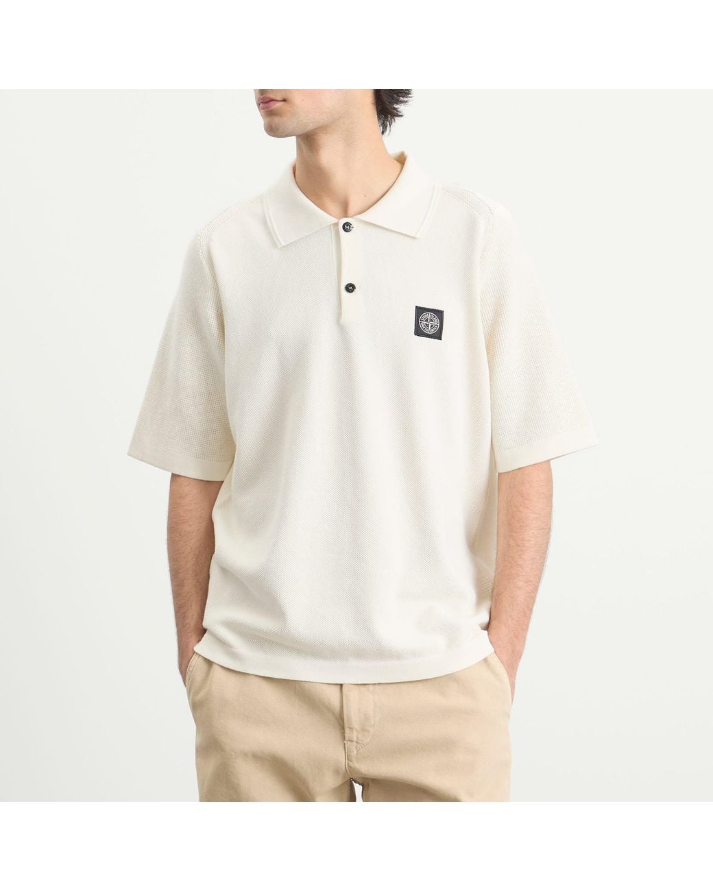 Stone Island White Micro Stitch Knit Polo for men